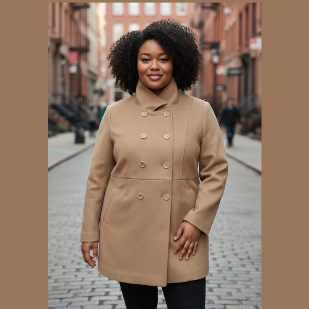 Torrid Tan Double-Breasted Pea Coat brand new size 3 3XL 22-24 - Picture 2 of 11